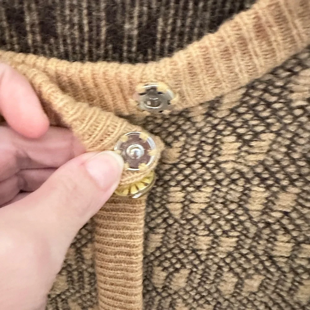 ANTHROPOLOGY L LIA MOLLY mixed print double button boho wool-cotton sweater - Picture 6 of 15